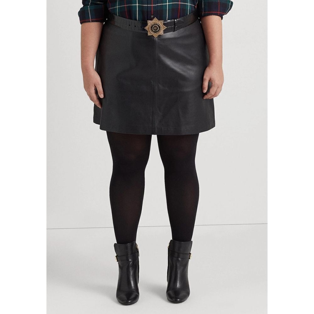 New! RALPH LAUREN Plus Size Lamb Leather Pencil Mini Skirt Black 14W Miniskirt